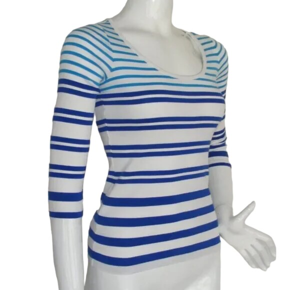 TOMMY BAHAMA Top/Tee, XXS, Striped, 3/4 sleeves, Tonal Blue/White, Cotton - Picture 2 of 7